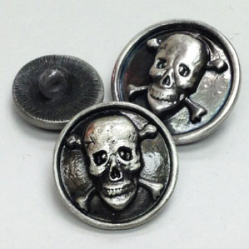M-6216-Metal Skull and Crossbones Button, in 3 Sizes
